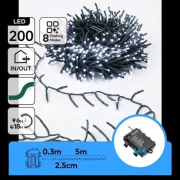 Aigostar - LED γιρλάντα εξωτερικού χώρου 200xLED/8 λειτουργίες 3xAA 5,3 m IP44 ψυχρό λευκό
