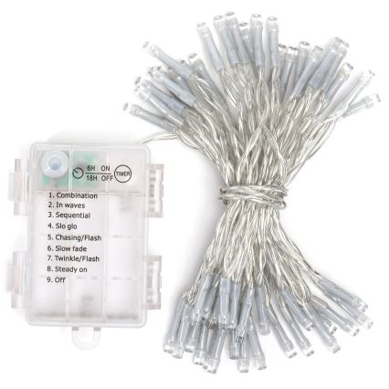 Aigostar - LED γιρλάντα εξωτερικού χώρου 50 LED/8 λειτουργίες 3xAA 5,3m IP44 θερμό λευκό