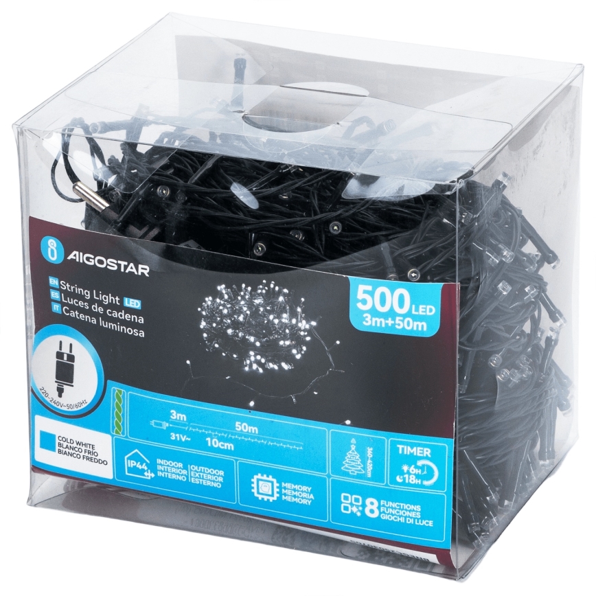 Aigostar - LED γιρλάντα εξωτερικού χώρου 500xLED/8 λειτουργιών 53m IP44 ψυχρό λευκό