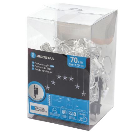 Aigostar - Γιρλάντα LED εξωτερικού χώρου 70xLED 1,2x1m IP44 ψυχρό λευκό αστέρια