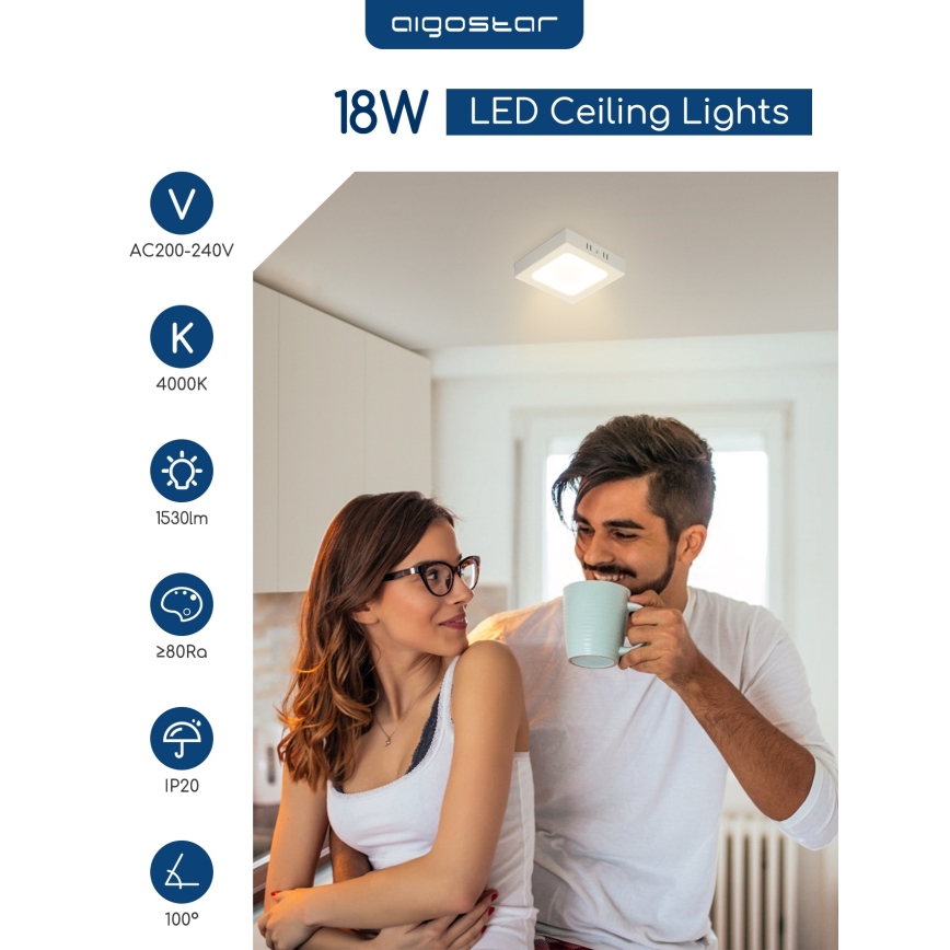 Aigostar - LED επιφανειακό φωτιστικό οροφής LED/18W/230V 4000K 22,6x22,6 cm λευκό