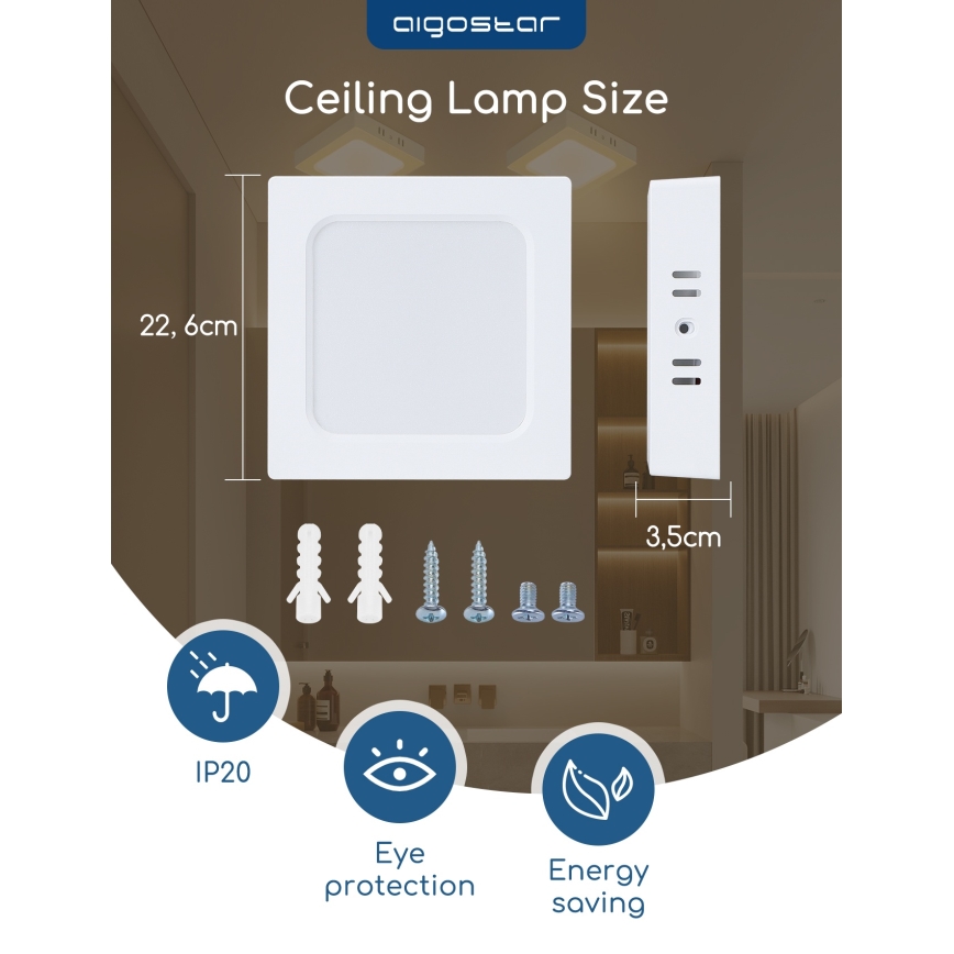 Aigostar - LED επιφανειακό φωτιστικό οροφής LED/18W/230V 4000K 22,6x22,6 cm λευκό