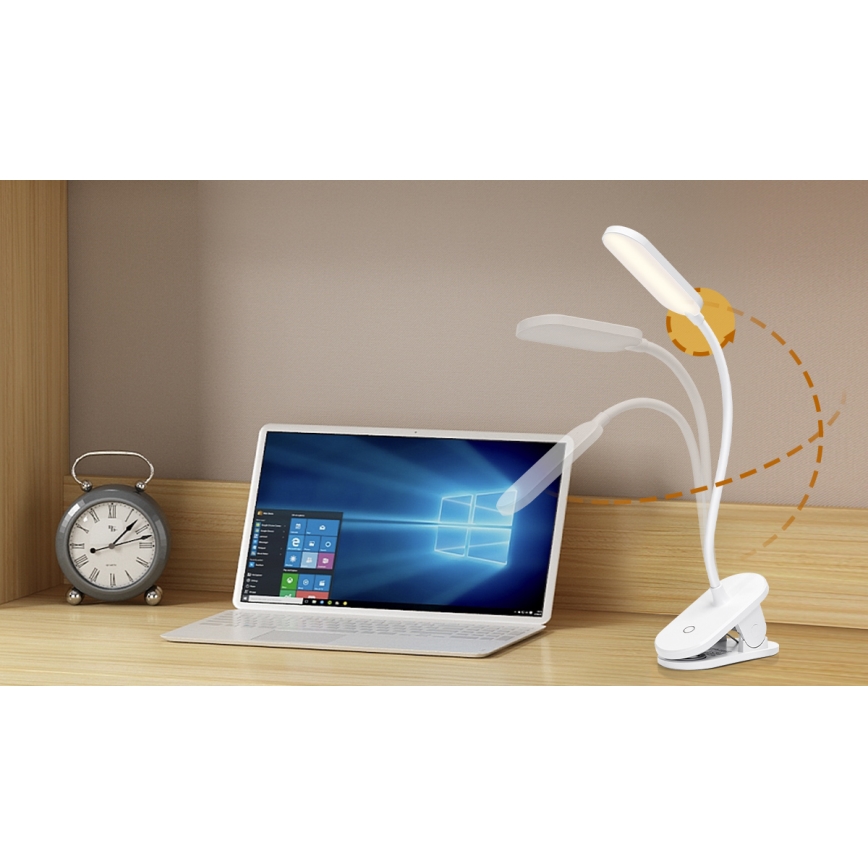 Aigostar - Ρυθμιζόμενος επιτραπέζιος επαναφορτιζόμενος φωτισμός LED με κλιπ LED/2,5W/5V 1200mAh λευκό