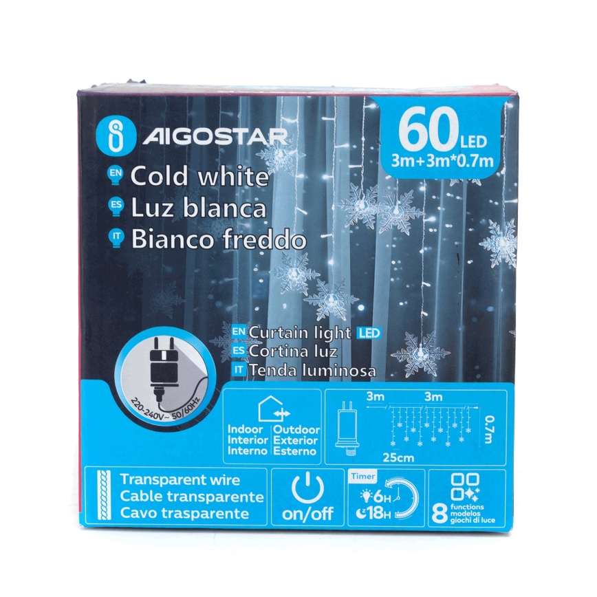 Aigostar - LED εξωτερική γιρλάντα 120xLED/8 λειτουργίες 3x0,7m IP44 ψυχρό λευκό + τηλεχειριστήριο