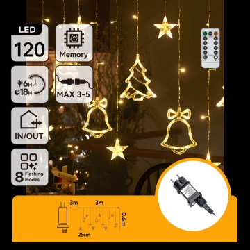 Aigostar - LED εξωτερικά χριστουγεννιάτικα φωτάκια 120xLED/8 λειτουργίες 3x0,6m IP44 θερμό λευκό + τηλεχειριστήριο