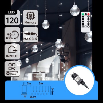 Aigostar - LED Εξωτερικά Χριστουγεννιάτικα Φωτάκια 120xLED/8 λειτουργίες 3x0,6m IP44 ψυχρό λευκό + τηλεχειριστήριο