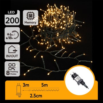 Aigostar - LED εξωτερικά χριστουγεννιάτικα φωτάκια 200xLED/8 λειτουργίες 8m IP44 θερμό λευκό