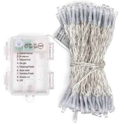 Aigostar - LED εξωτερική γιρλάντα 100xLED/8 λειτουργίες 3xAA 10,3m IP44 θερμό λευκό
