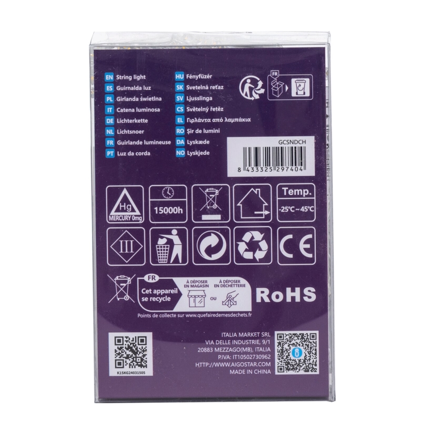 Aigostar - LED εξωτερική γιρλάντα 100xLED/8 λειτουργίες 3xAA 10,3m IP44 θερμό λευκό