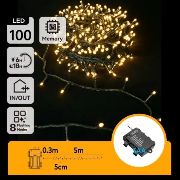 Aigostar - LED Εξωτερική γιρλάντα 100xLED/8 λειτουργίες 3xAA 5,3 m IP44 θερμό λευκό