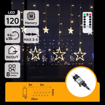 Aigostar - LED εξωτερική  γιρλάντα 120xLED/8 λειτουργίες 3x0,6 m IP44 θερμό λευκό + τηλεχειριστήριο