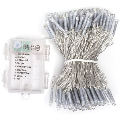 Aigostar -LED εξωτερική γιρλάντα 150xLED/8 λειτουργίες 3xAA 15,3m IP44 ζεστό λευκό