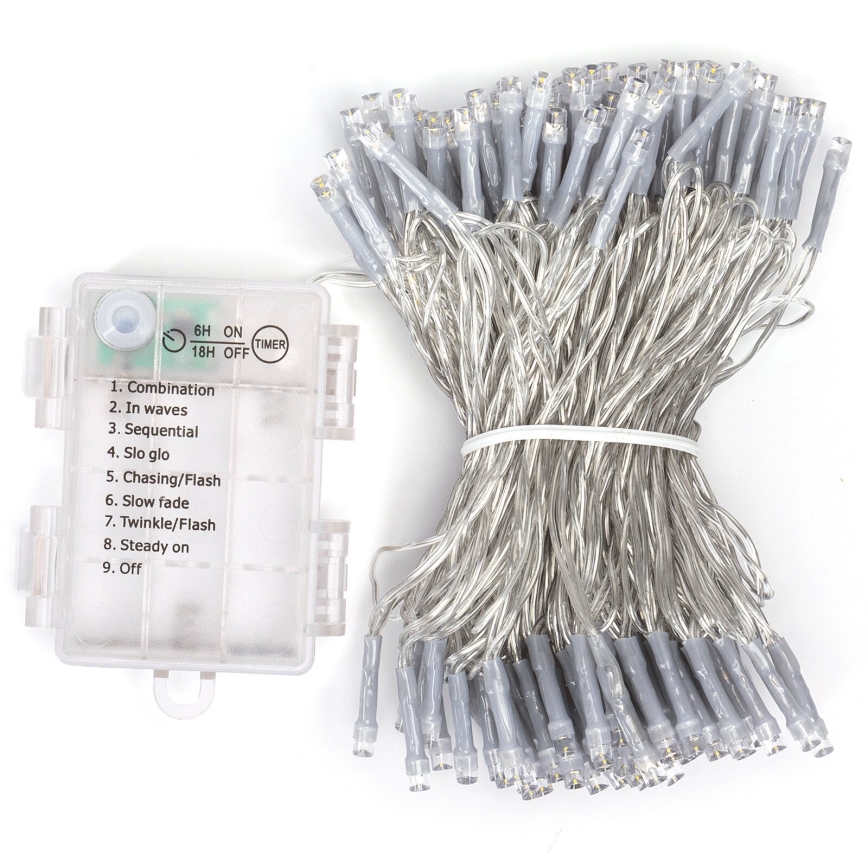 Aigostar -LED εξωτερική γιρλάντα 150xLED/8 λειτουργίες 3xAA 15,3m IP44 ζεστό λευκό