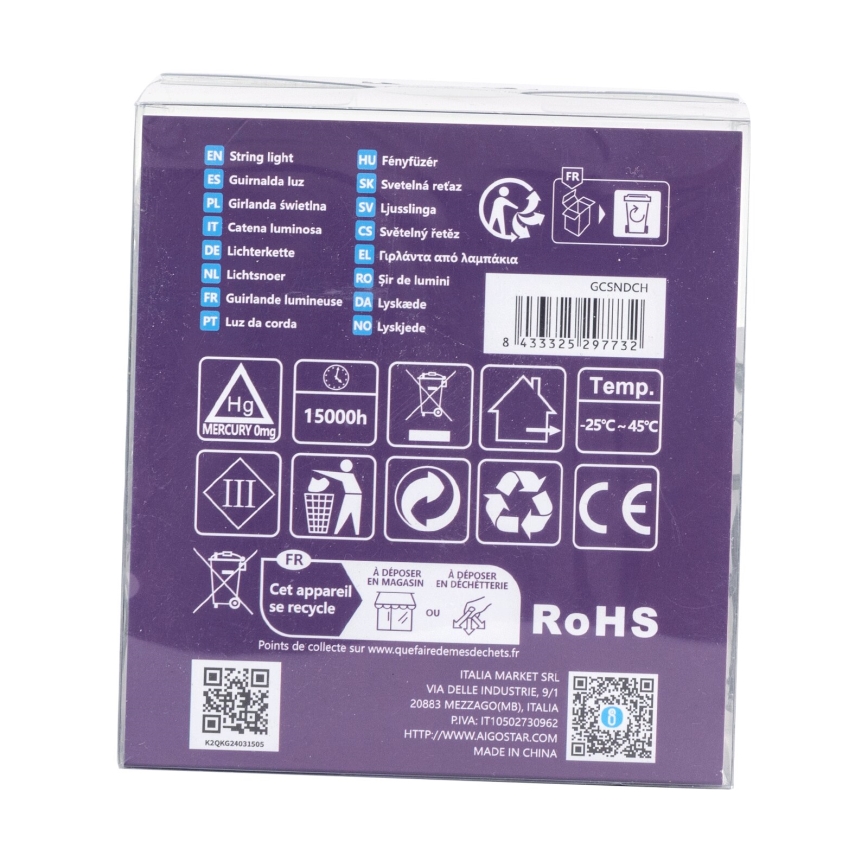 Aigostar -LED εξωτερική γιρλάντα 200xLED/8 λειτουργίες 3xAA 10,3m IP44 πολύχρωμη