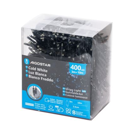 Aigostar - LED εξωτερική γιρλάντα 400xLED/8 λειτουργίες 13m IP44 ψυχρό λευκό