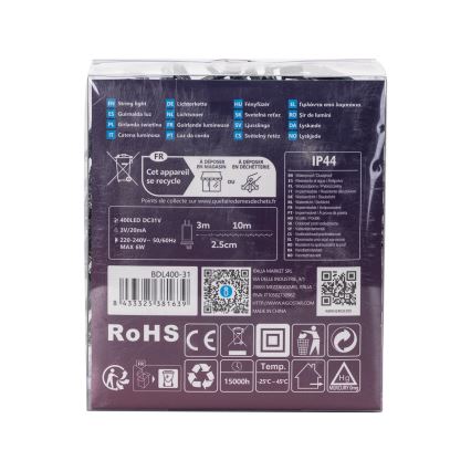 Aigostar - LED εξωτερική γιρλάντα 400xLED/8 λειτουργίες 13m IP44 ψυχρό λευκό