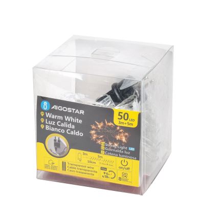 Aigostar - LED Εξωτερική γιρλάντα 50xLED/8 λειτουργίες 8m IP44 ζεστό λευκό
