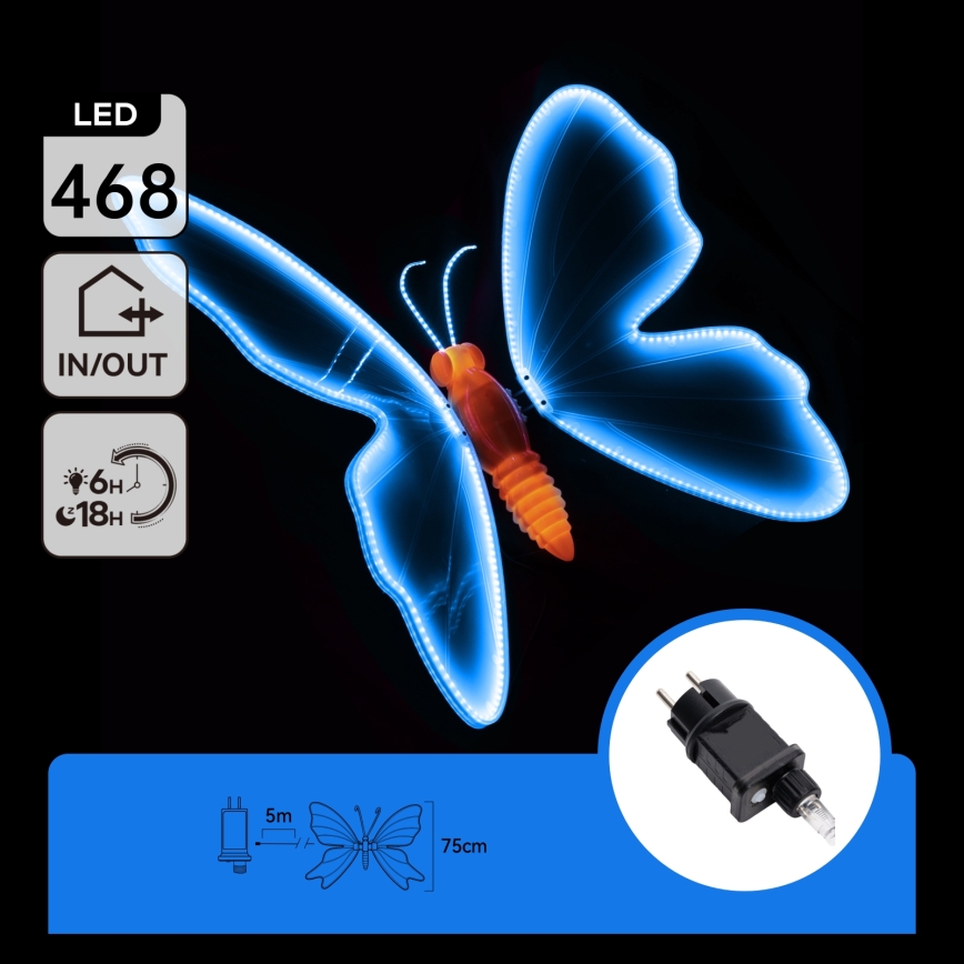 Aigostar - LED Εξωτερική Διακόσμηση 468xLED 75 cm IP44 πεταλούδα/μπλε
