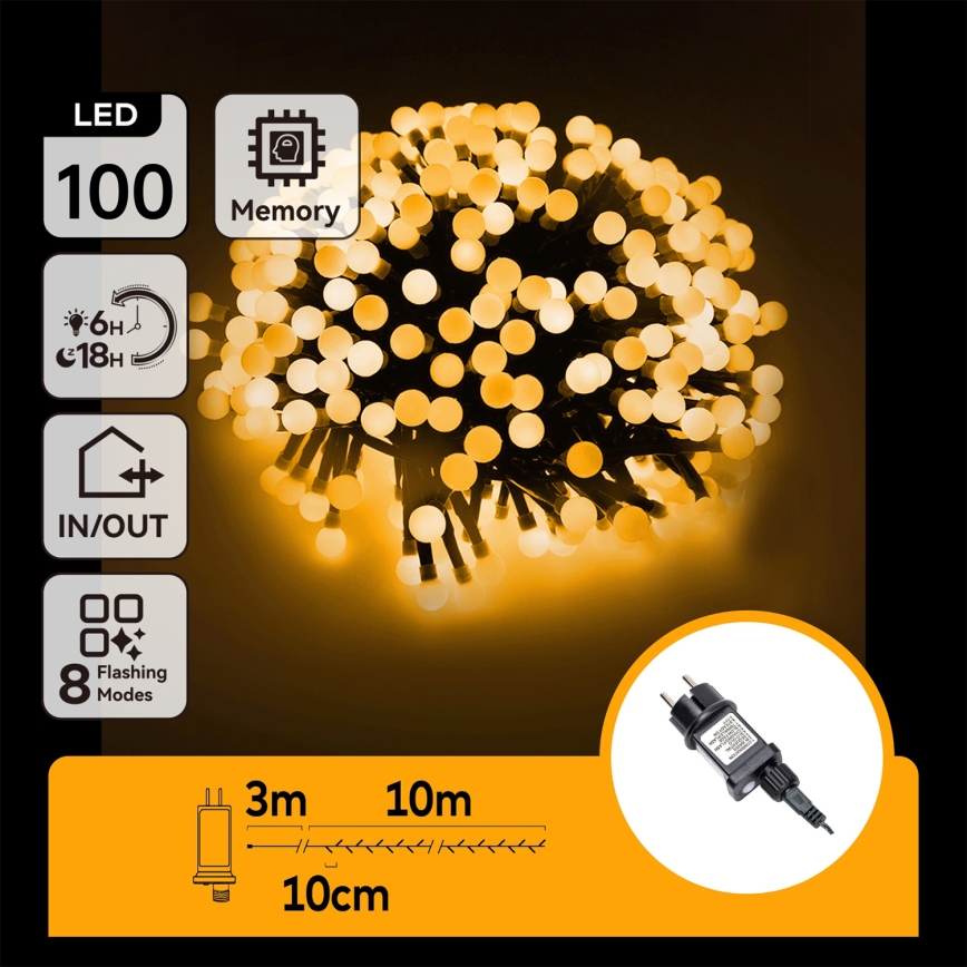 Aigostar - LED Εξωτερική διακοσμητική γιρλάντα 100xLED/8 λειτουργίες 10 m IP44 θερμό λευκό