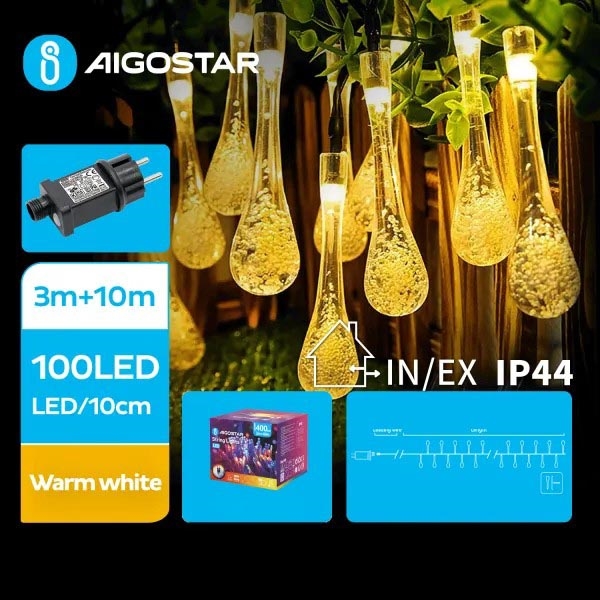 Aigostar - LED εξωτερική διακοσμητική γιρλάντα 100xLED/8 λειτουργίες 13m IP44 ζεστό λευκό
