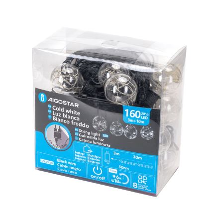 Aigostar - LED Εξωτερική διακοσμητική γιρλάντα 160xLED 10m IP44 ψυχρό λευκό