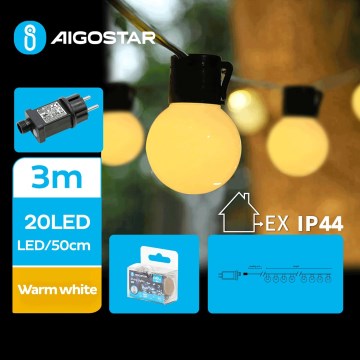 Aigostar - LED εξωτερική διακοσμητική γιρλάντα 20xLED/13m IP44 θερμό λευκό