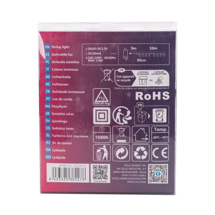 Aigostar - LED εξωτερική διακοσμητική γιρλάντα 20xLED/13m IP44 ψυχρό λευκό