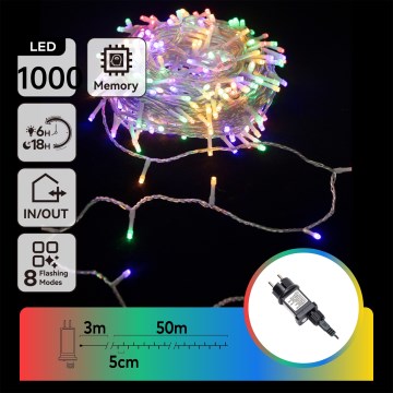 Aigostar - LED εξωτερική χριστουγεννιάτικη γιρλάντα 1000 LED/8 λειτουργίες 53m IP44 πολύχρωμη