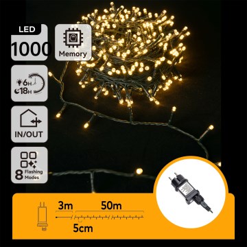Aigostar - LED Εξωτερική χριστουγεννιάτικη γιρλάντα 1000xLED/8 λειτουργίες 53m IP44 ζεστό λευκό
