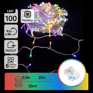 Aigostar - LED Εξωτερική χριστουγεννιάτικη γιρλάντα 100xLED/8 λειτουργίες 3xAA 10,3m IP44 πολύχρωμη