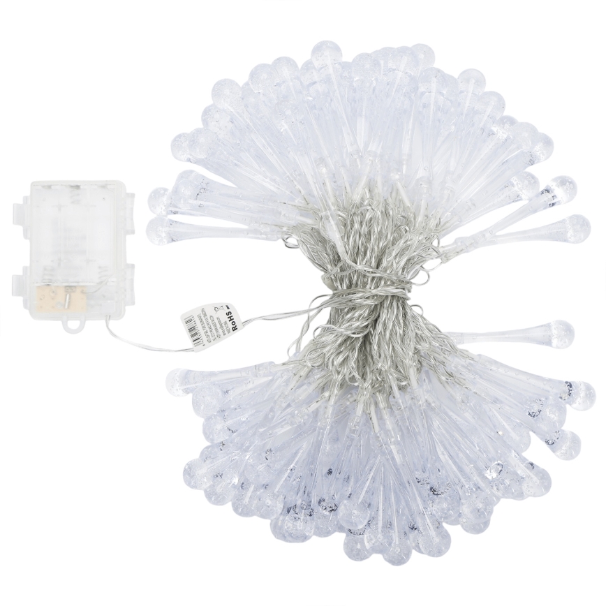 Aigostar - Χριστουγεννιάτικα φωτάκια εξωτερικού χώρου LED 100xLED/8 λειτουργίες 3xAA 10 m IP44 θερμό λευκό σχήμα σταγόνας
