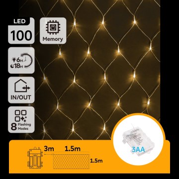 Aigostar - LED εξωτερική χριστουγεννιάτικη γιρλάντα 100xLED/8 λειτουργίες/3xAA 4,5x1,5m IP44 θερμό λευκό