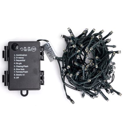 Aigostar - LED Εξωτερική χριστουγεννιάτικη γιρλάντα 100xLED/8 λειτουργίες 3xAA 5,3 m IP44 θερμό λευκό