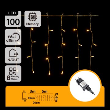 Aigostar - LED Εξωτερική χριστουγεννιάτικη γιρλάντα 100xLED/8 λειτουργίες 5x0,4m IP44 θερμό λευκό