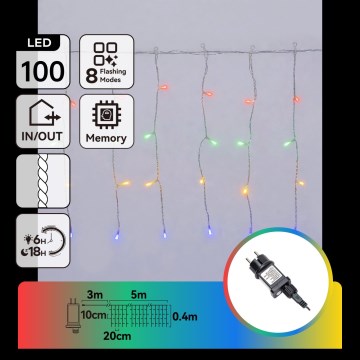Aigostar - LED εξωτερική χριστουγεννιάτικη γιρλάντα 100xLED/8 λειτουργίες 8x0,4m IP44 πολύχρωμη