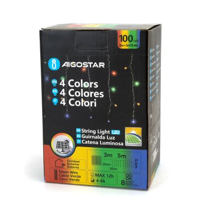 Aigostar - LED ηλιακή χριστουγεννιάτικη γιρλάντα 100xLED/8 λειτουργίες 8x0,4m IP65 πολύχρωμη 1200 mAh