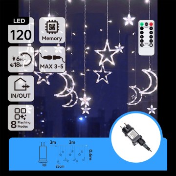 Aigostar - LED Εξωτερική χριστουγεννιάτικη γιρλάντα 120xLED/6W/230V/8 λειτουργίες 3x0,6m IP44 ψυχρό λευκό + τηλεχειριστήριο