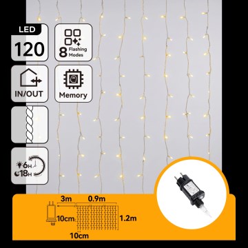 Aigostar - LED Εξωτερική χριστουγεννιάτικη γιρλάντα 120xLED/8 λειτουργίες 3,9x1,2m IP44 θερμό λευκό