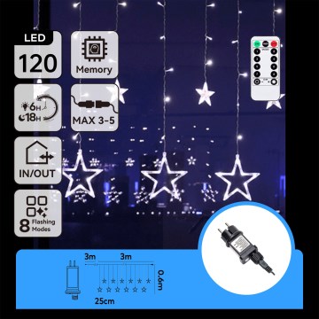 Aigostar - LED Εξωτερική χριστουγεννιάτικη γιρλάντα 120xLED/8 λειτουργίες 3x0,6 m IP44 ψυχρό λευκό + τηλεχειριστήριο