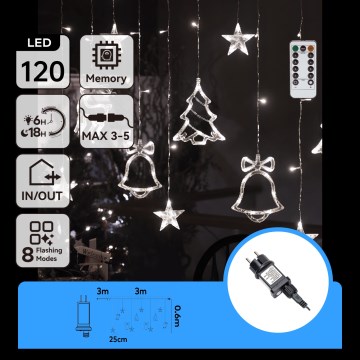 Aigostar - LED εξωτερική χριστουγεννιάτικη γιρλάντα 120xLED/8 λειτουργίες 3x0,6m IP44 ψυχρό λευκό + τηλεχειριστήριο