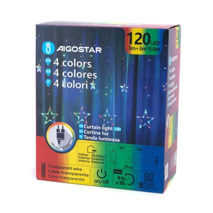 Aigostar - LED Εξωτερική χριστουγεννιάτικη γιρλάντα 120xLED/8 λειτουργίες 6x0,6m IP44 πολύχρωμη + τηλεχειριστήριο