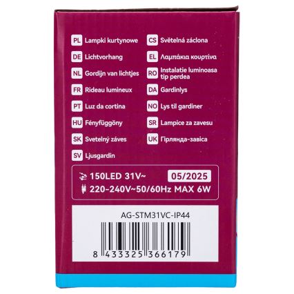 Aigostar - LED εξωτερική χριστουγεννιάτικη γιρλάντα 150xLED/6W/230V/8 λειτουργίες 1,5x1m IP44 ψυχρό λευκό + τηλεχειριστήριο