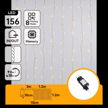 Aigostar - LED εξωτερική χριστουγεννιάτικη γιρλάντα 156xLED/8 λειτουργίες 4,2x1,2m IP44 θερμό λευκό