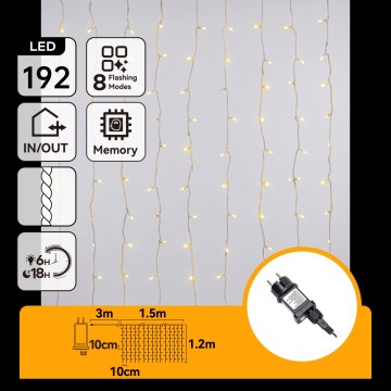 Aigostar - LED εξωτερική χριστουγεννιάτικη γιρλάντα 192xLED/8 λειτουργίες 4,5x1,2m IP44 θερμό λευκό