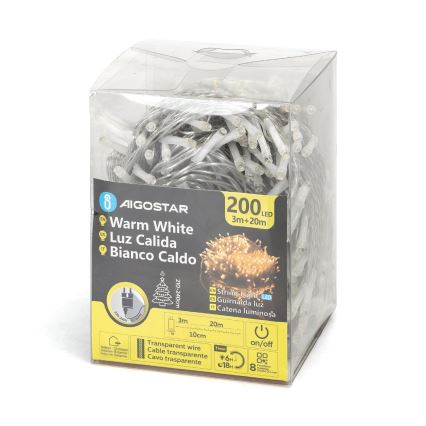 Aigostar - LED εξωτερική χριστουγεννιάτικη γιρλάντα 200xLED/8 λειτουργίες 23m IP44 θερμό λευκό