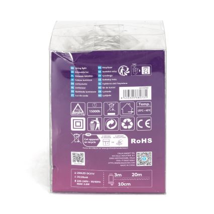 Aigostar - LED εξωτερική χριστουγεννιάτικη γιρλάντα 200xLED/8 λειτουργίες 23m IP44 θερμό λευκό