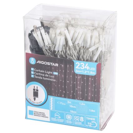 Aigostar - Εξωτερική γιρλάντα LED 234xLED/8 λειτουργίες 1,2x1,8 m IP44 ψυχρό λευκό
