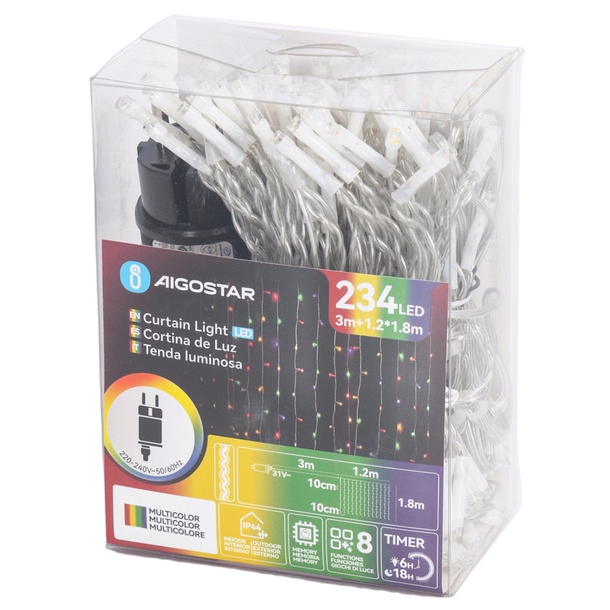 Aigostar - LED Εξωτερική χριστουγεννιάτικη γιρλάντα 234xLED/8 λειτουργίες 1,2x1,8 m IP44 πολυχρωματικό