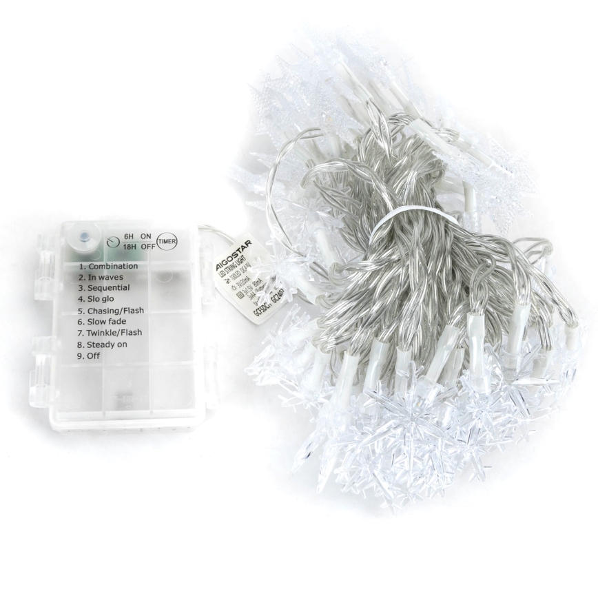 Aigostar - LED χριστουγεννιάτικη γιρλάντα εξωτερικού χώρου 25 LED/8 λειτουργίες 3xAA 2,5m IP44 θερμό λευκό με αστέρια