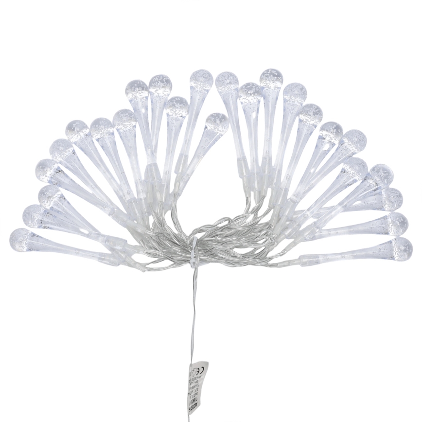 Aigostar - LED εξωτερική χριστουγεννιάτικη γιρλάντα 25 LED / 8 λειτουργίες, 3xAA, 2,5 m, IP44, θερμό λευκό, σταγόνες